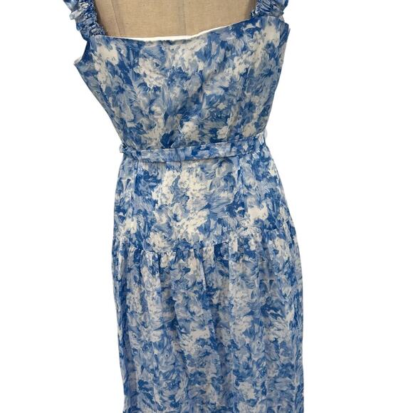 Intermix Jude Floral Print Midi Dress White Blue Cotton Silk Size 14 - Picture 12 of 16